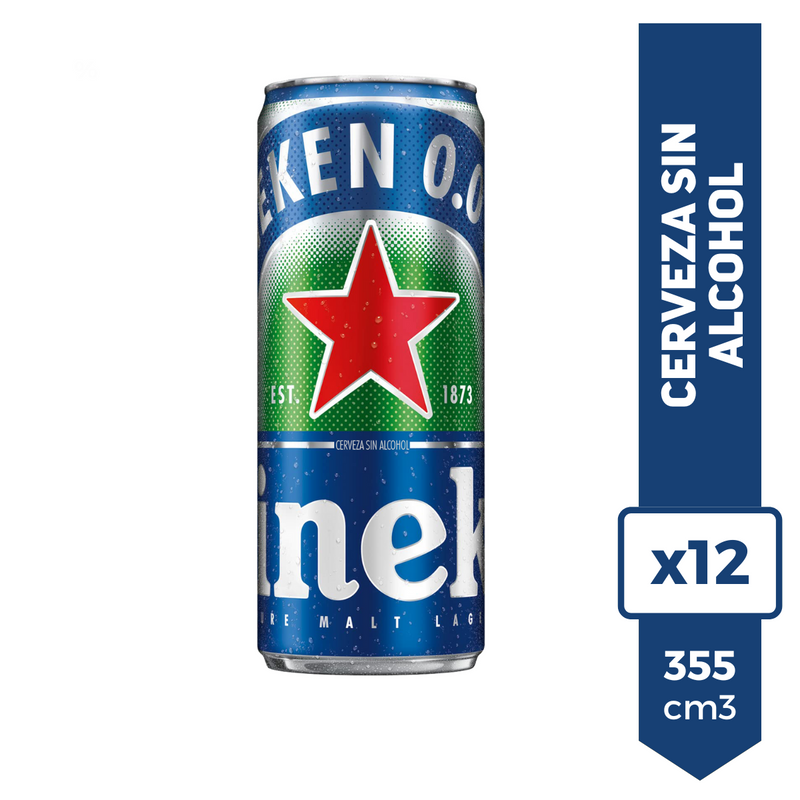 Cerveza Heineken Sin Alcohol 0.0% Lata 355ml Pack x12