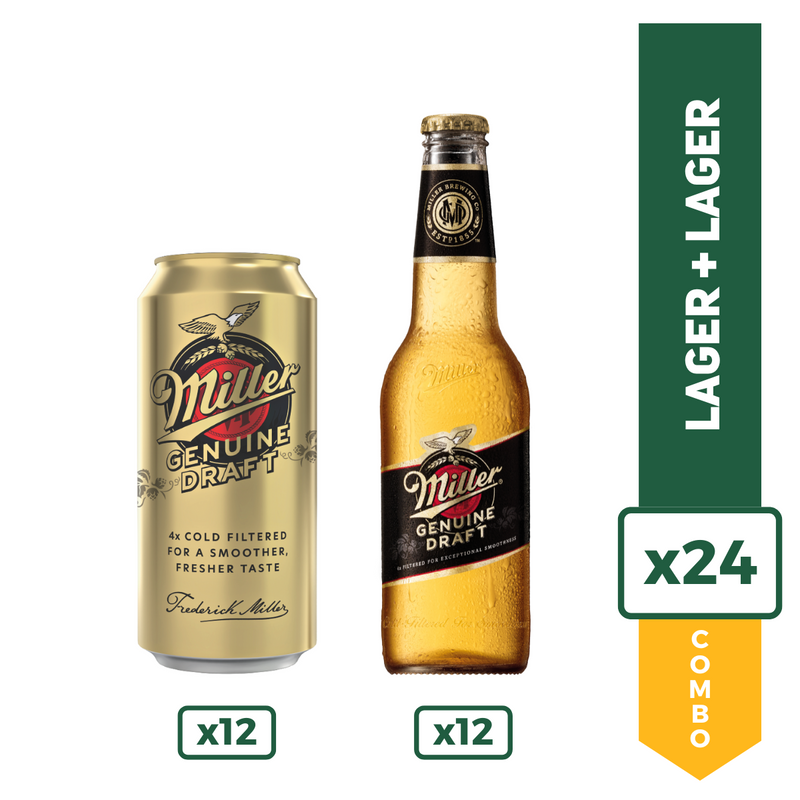 Cerveza Miller Lata 473ml x12 + Miller Long Neck 330ml x12