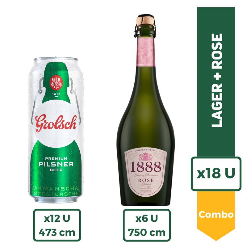 Combo Premium 2: Cerveza Grolsch Lata 473ml Pack X12 + Sidra 1888 Saenz Briones Rose 750ml x6