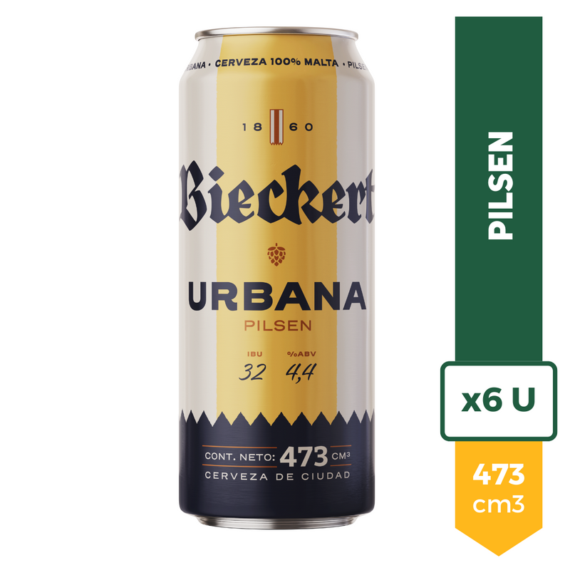 Cerveza Bieckert Urbana Pilsen Lata 473ml Pack x6