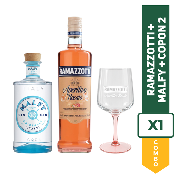 Combo Gin Malfy Original + Ramazzotti Rosato + Copón Ramazzotti