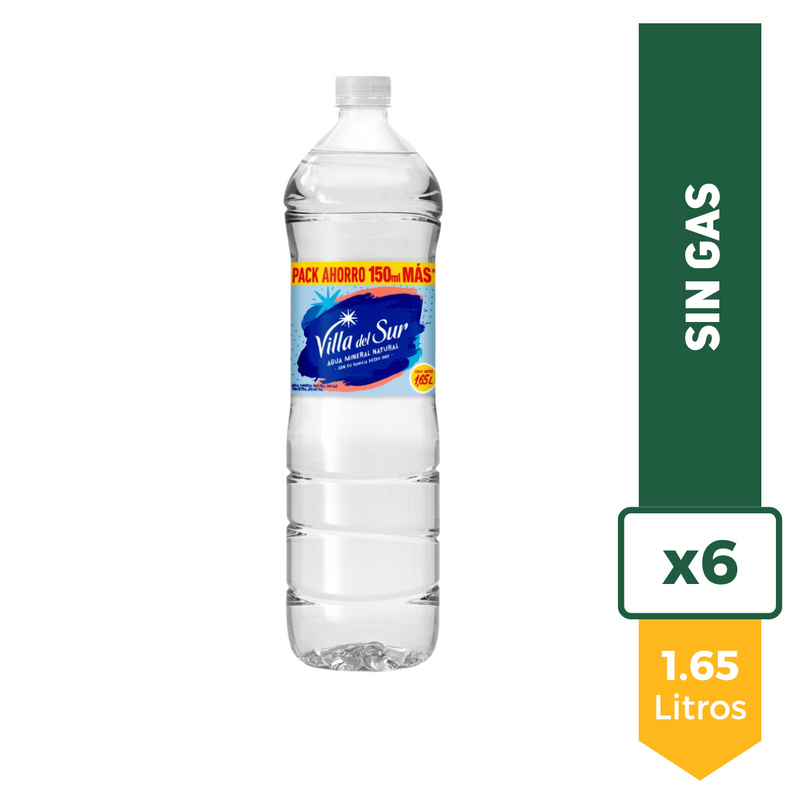 Agua Mineral Villa Del Sur Sin Gas 1.65L Extra Size x6