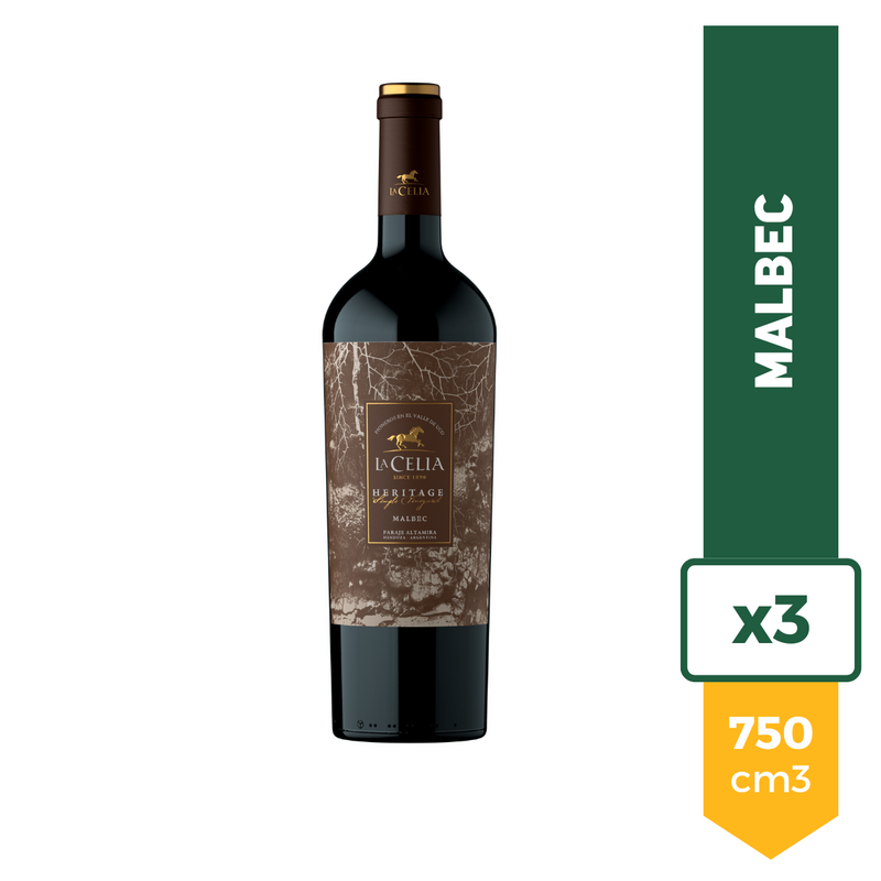 Vino La Celia Heritage Malbec 750ml x3