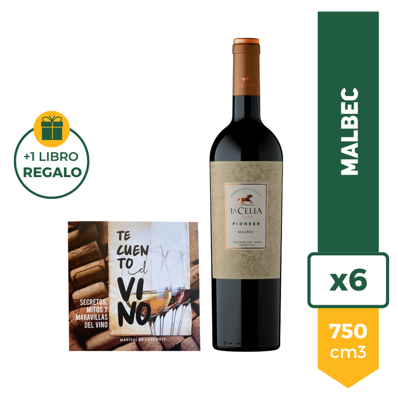 Vino La Celia Pioneer Malbec 750ml x6 + Libro