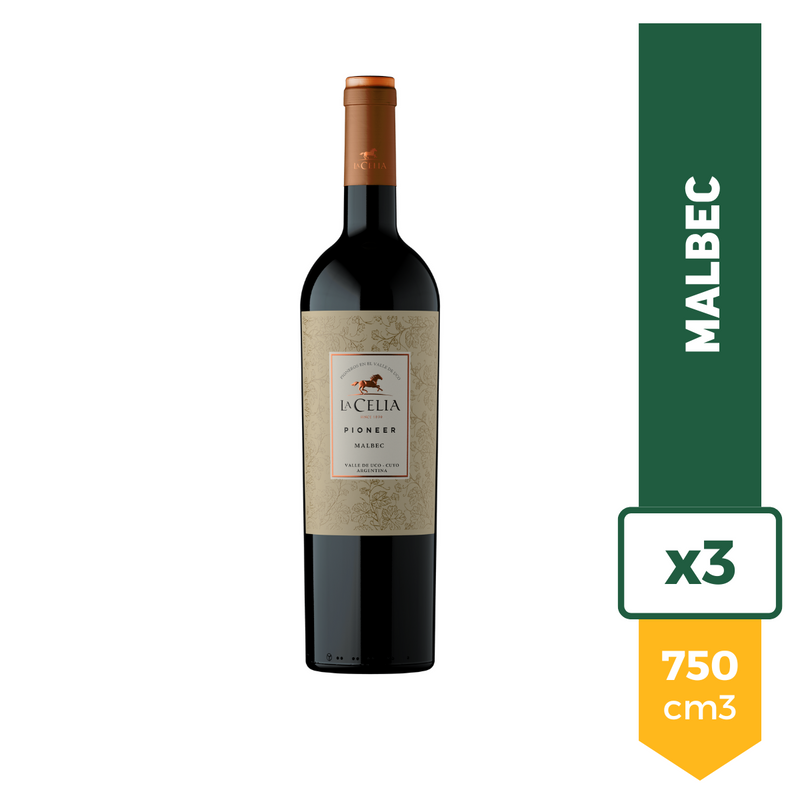 Vino La Celia Pioneer Malbec 750ml x3