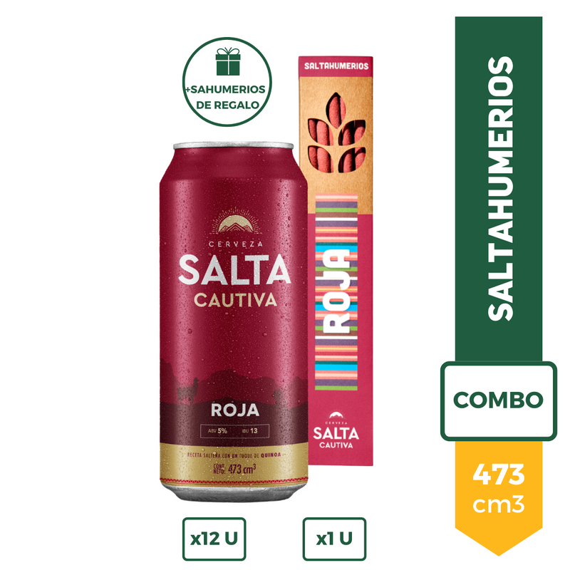 Pack X12 Cerveza Salta Cautiva Roja Lata 473ml + Sahumerios
