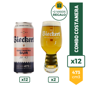 Cerveza Bieckert Hazy IPA Costanera Sur 473ml x12 + 2 Vasos IPA