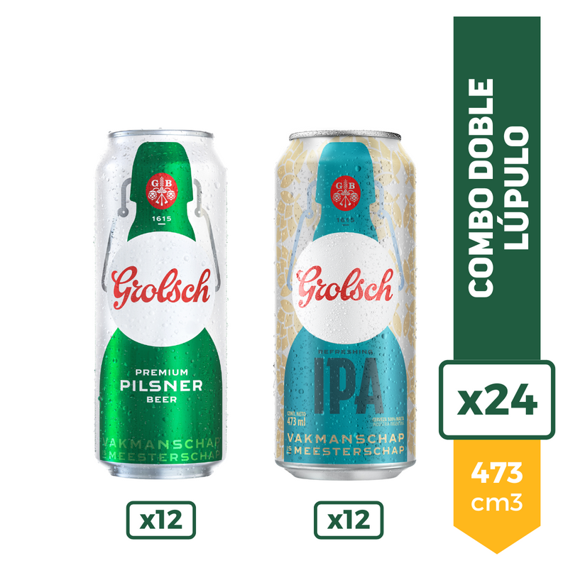 Combo Doble Lúpulo: 12 latas Grolsch 473ml + 12 latas Grolsch IPA 473ml