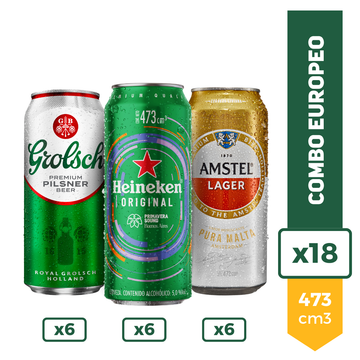 Combo Europeo: 6 latas de Heineken Original 473 ml + 6 latas de Grolsch 473 ml + 6 latas de Amstel Lager 473 ml – imagen 2