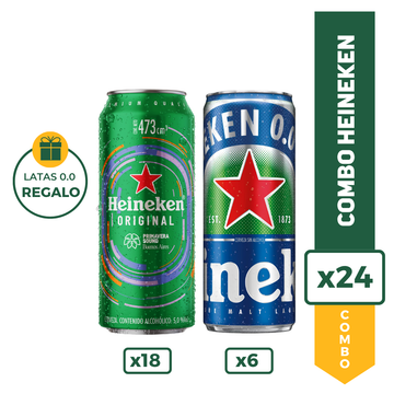 Combo Heineken: 18 latas de Heineken Original 473 ml + 6 latas de Heineken 0.0 473 ml – imagen 2