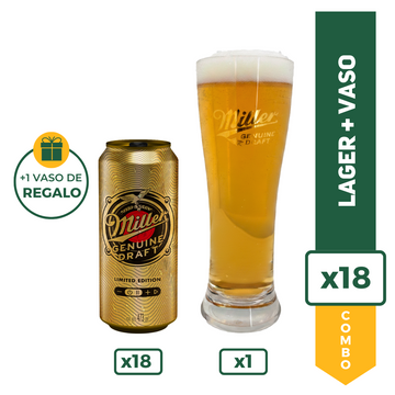 Cerveza Miller Genuine Draft 473ml x18 + Vaso