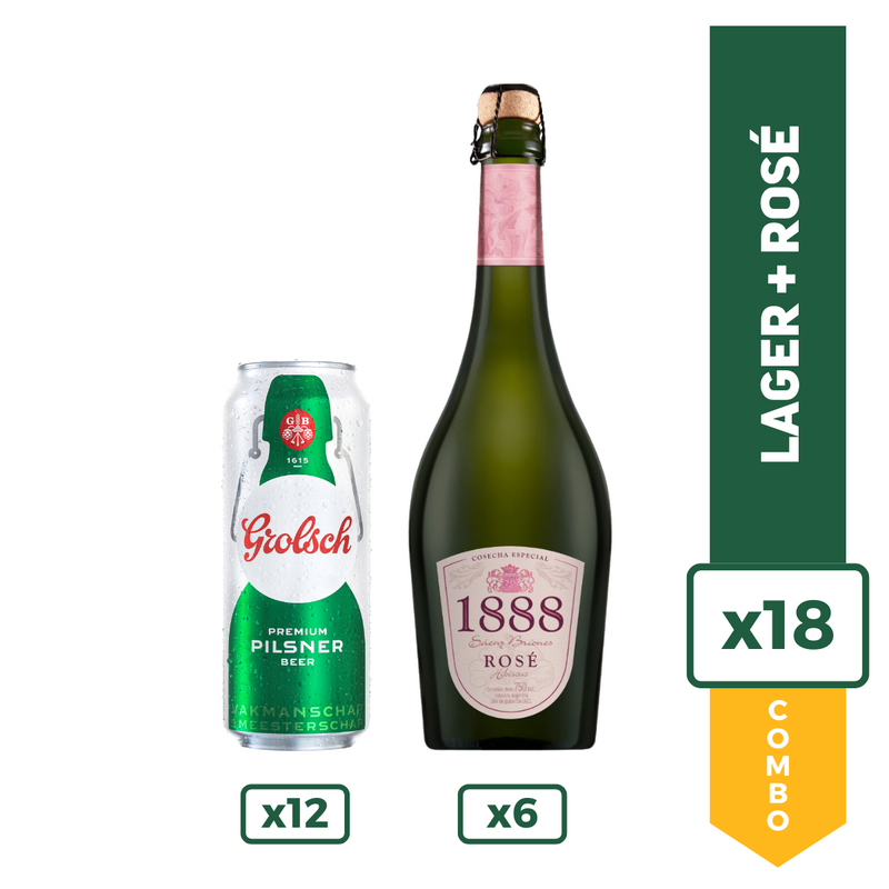 Combo Premium 2: Cerveza Grolsch Lata 473ml Pack X12 + Sidra 1888 Saenz Briones Rose 750ml x6