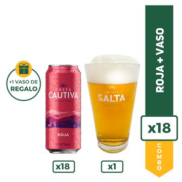 Cerveza Salta Cautiva Roja 473ml x18 + Vaso