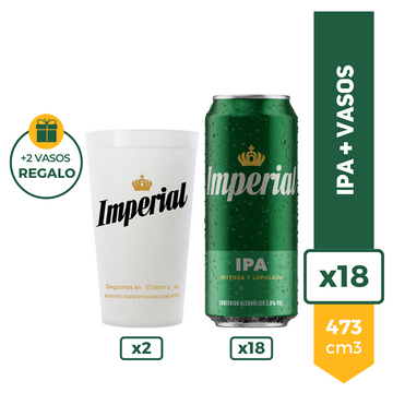 Cerveza Imperial IPA 473ml x18 + 2 Vasos