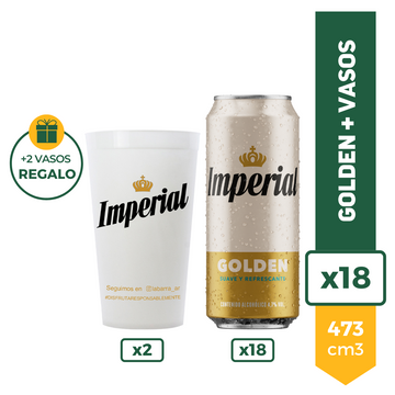Cerveza Imperial Golden 473ml x18 + 2 Vasos