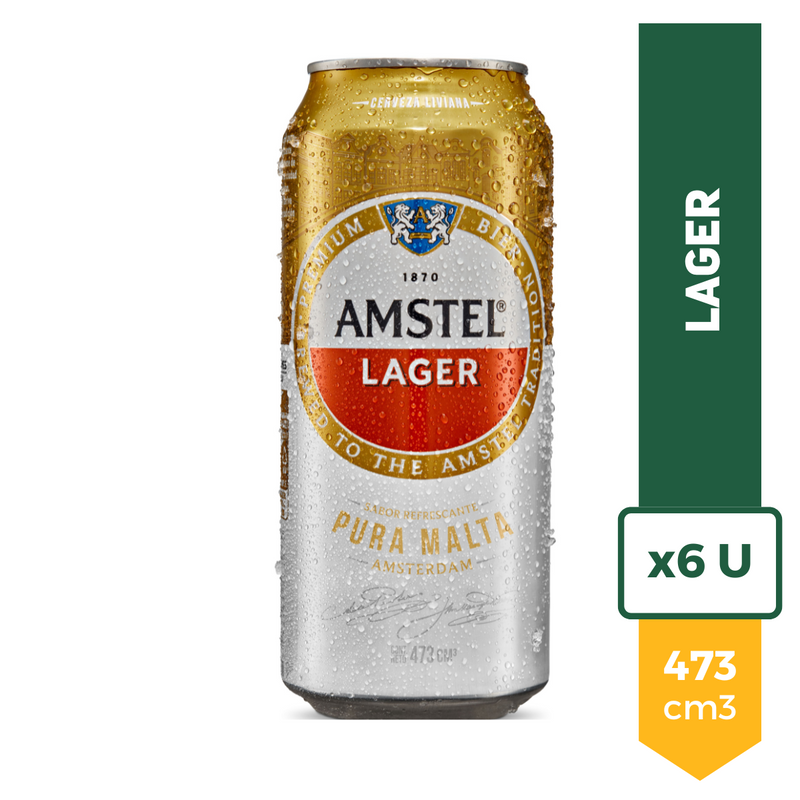 Pack X6 Cerveza Amstel Lager Lata 473ml