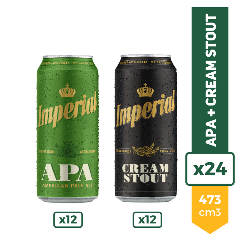 Pack Cerveza Imperial Apa Lata 473ml X12 + Cream Stout X12