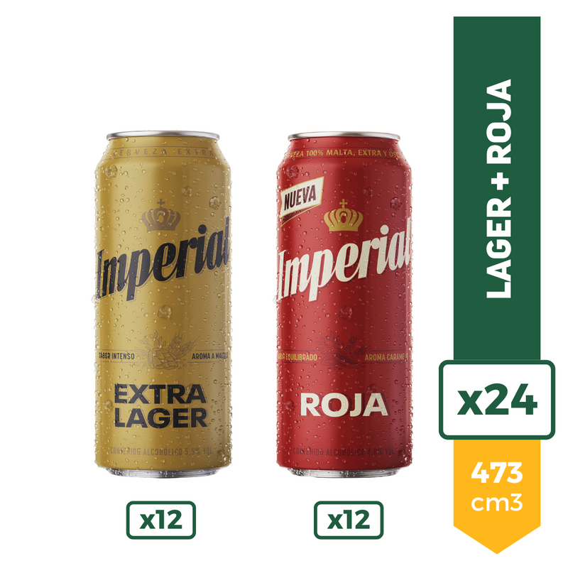 Pack Cerveza Imperial Lager Lata 473ml X12 + Roja X12