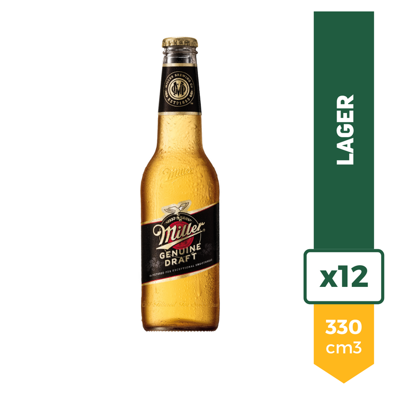 Pack X12 Cerveza Miller Rubia 330ml Porron