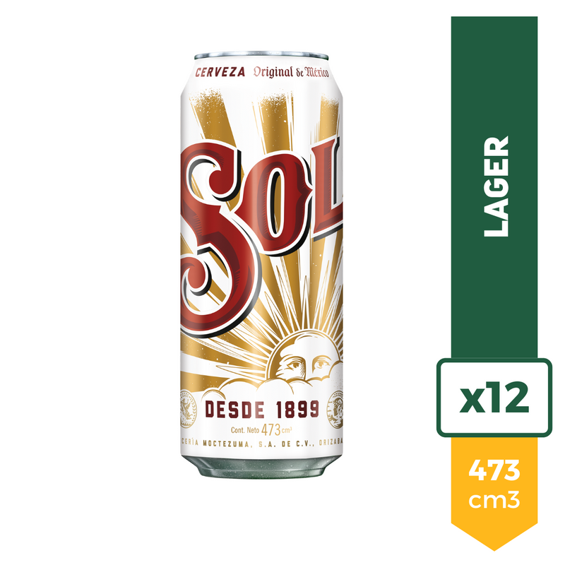 Pack X12 Cerveza Sol Rubia Lata 473ml