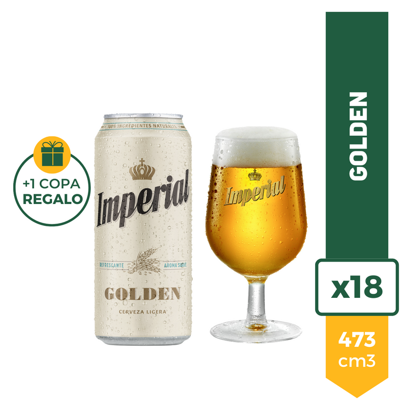 Pack X18 Cerveza Imperial Golden Lata 473ml + Copa