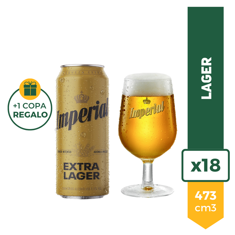 Pack X18 Cerveza Imperial Lager Lata 473ml + Copa