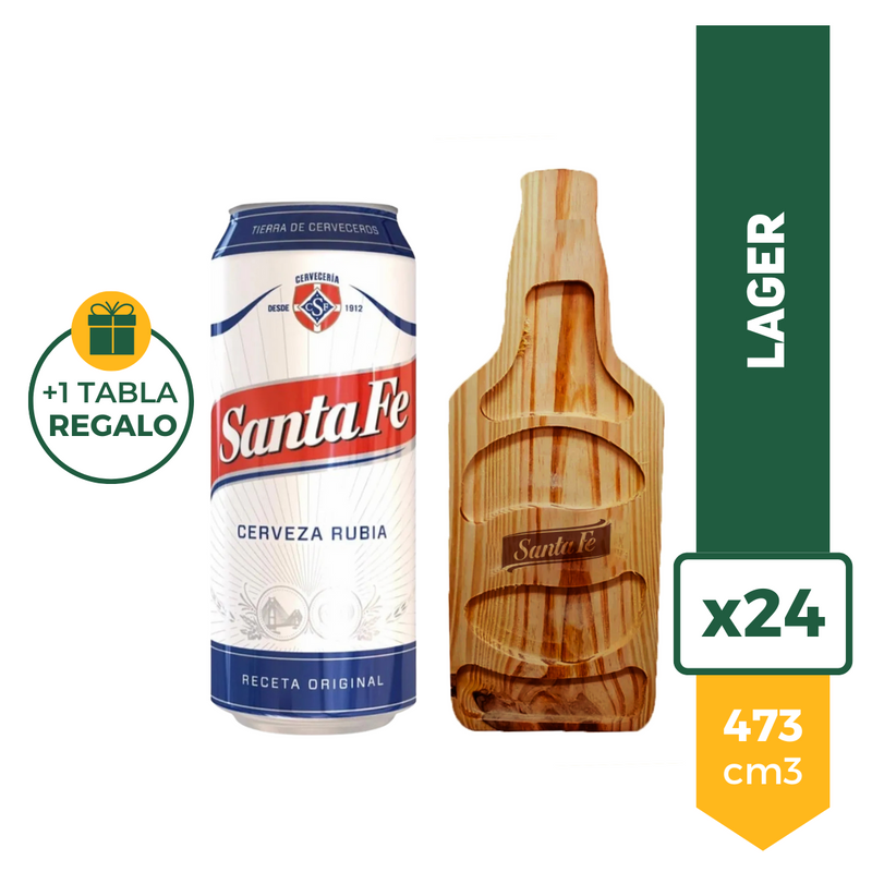 Cerveza Santa Fe Rubia 473ml x24 + Tabla Madera