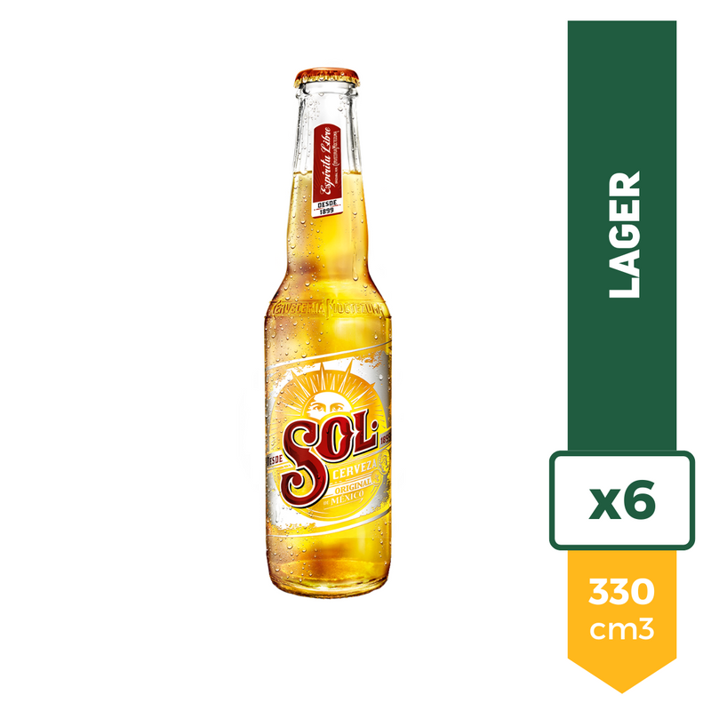 Pack X6 Cerveza Sol Rubia 330ml Porron