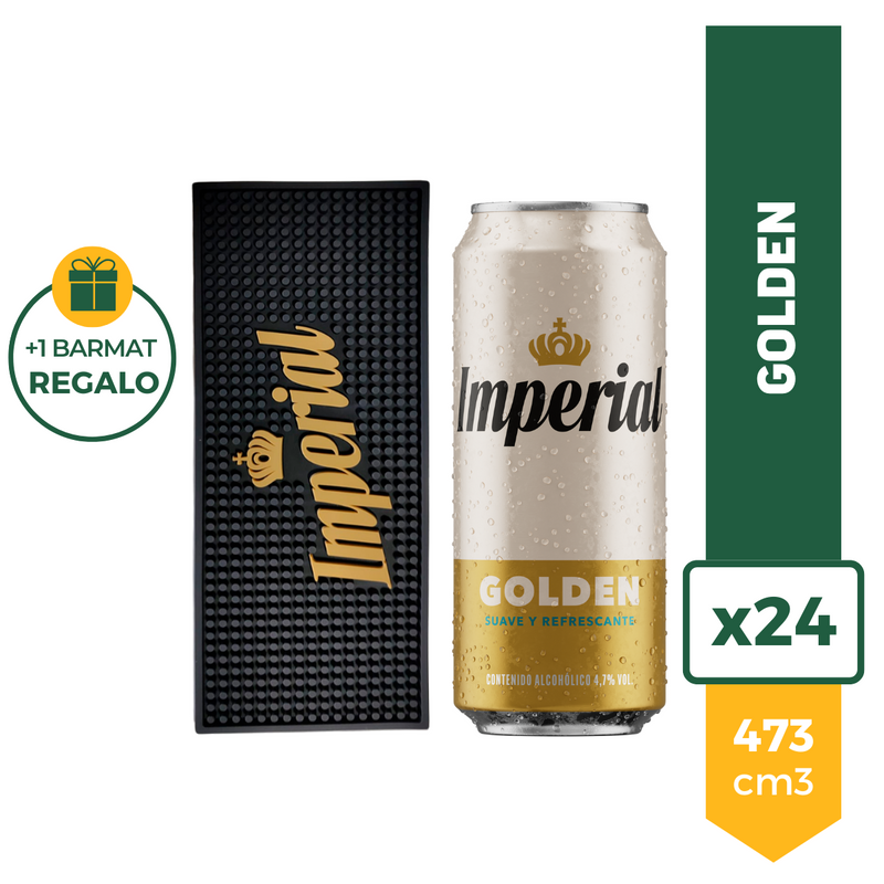 Cerveza Imperial Golden 473ml x24 + Barmat