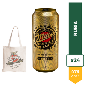 Cerveza Miller Genuine Draft 473ml x24 + Bolso