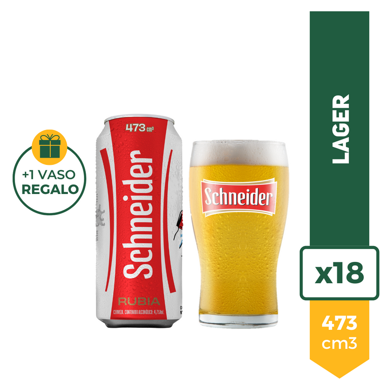 Pack x18 Schneider Lager 473ml + Vaso Pinta