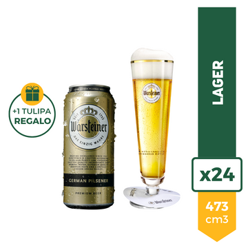 Cerveza Warsteiner Rubia 473ml x24 + Vaso Tulipa