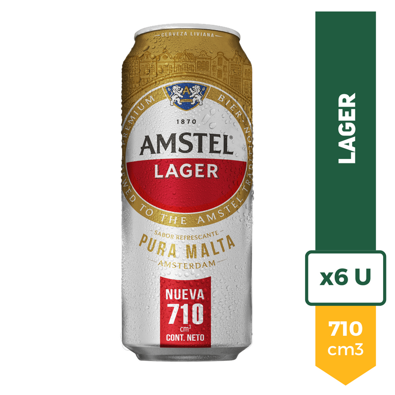 Pack X6 Cerveza Amstel Lager Lata 710ml