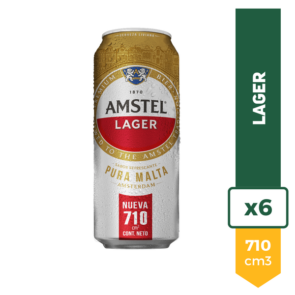 Pack de 6 latas de Amstel Lager 710 ml – imagen 2