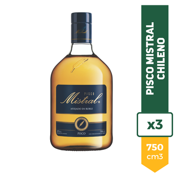 Pisco Mistral 35 vol Anejado En Roble 750ml x3