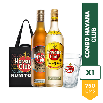 Combo Havana Club 3 Años + Havana Club Añejo Especial Dorado + Vaso + Tote Bag