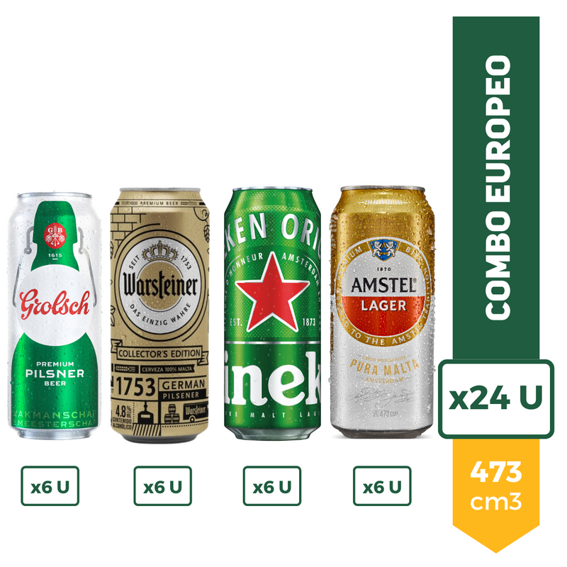 Combo Europeo 2: Cerveza Grolsch X6 Warsteiner X6 Heineken X6 Amstel Lager X6