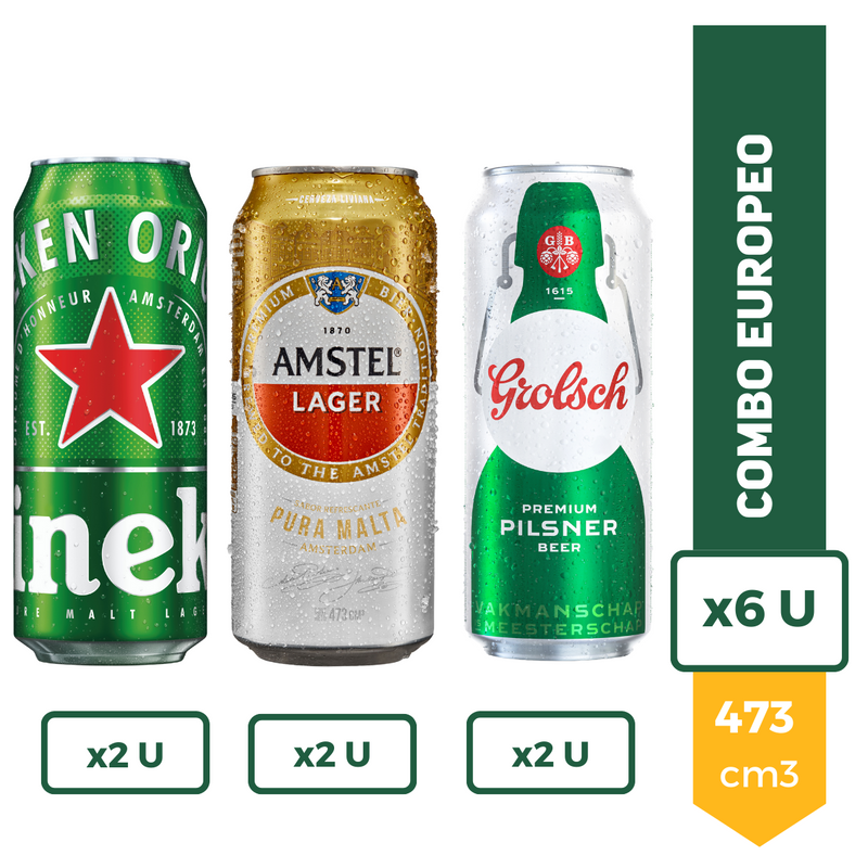 Combo Europeo: Cerveza Grolsch X2 Heineken X2 Amstel Lager X2