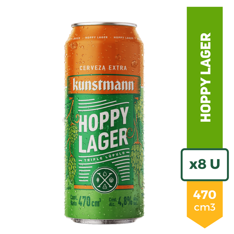 Pack X8 Cerveza Importada Kunstmann Hoppy Lager Lata 470ml